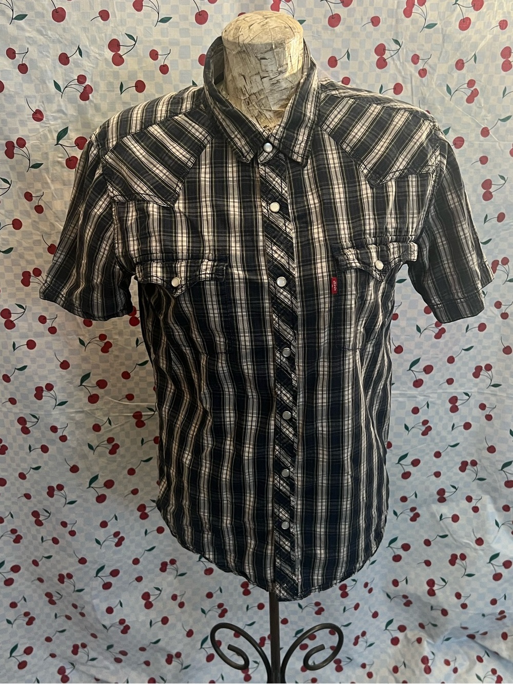 Levi’s plaid pearl snap button tee
Black & White Plaid Short-Sleeve size M